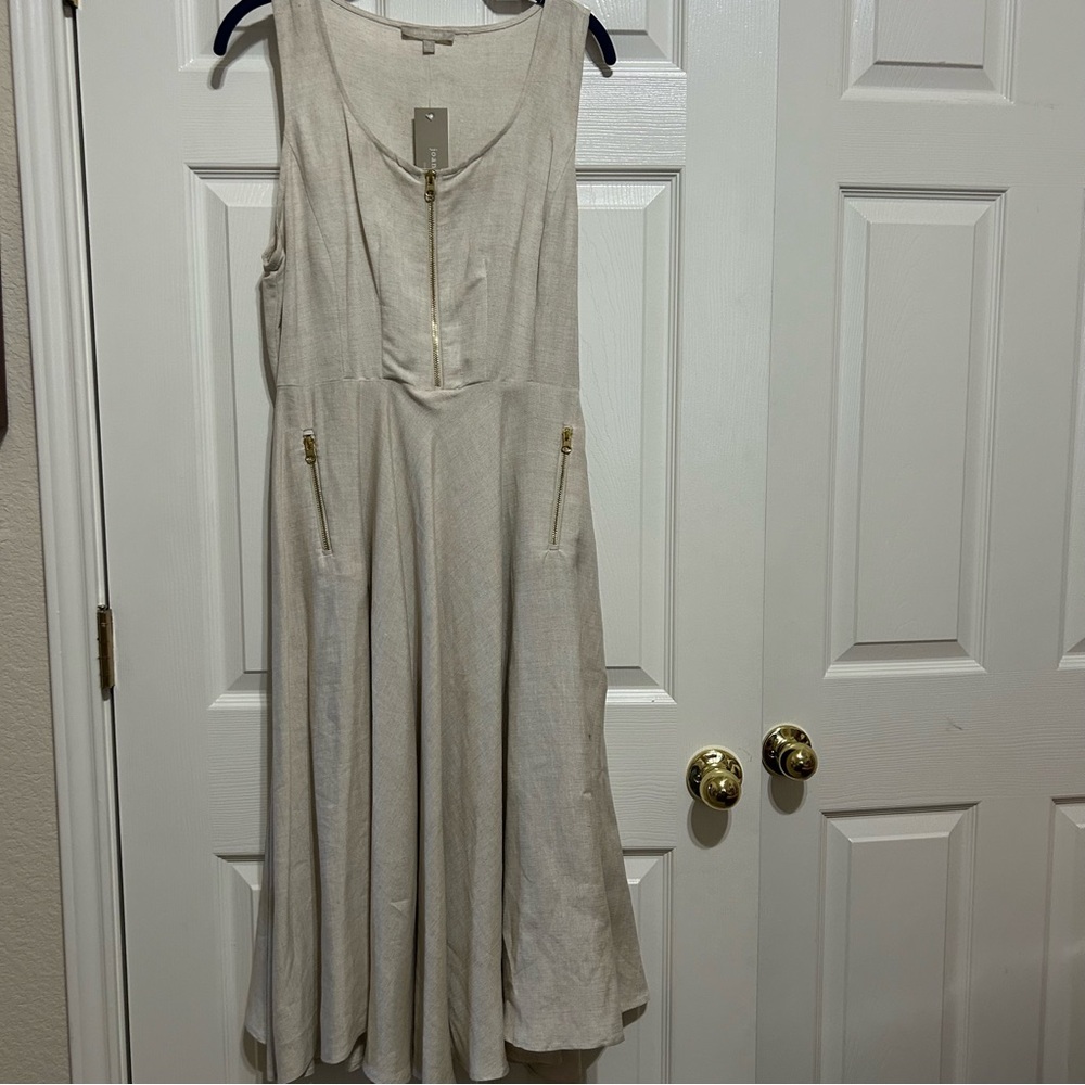 Joan Vass Cream Dress with Gold Zipper